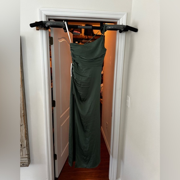 Azazie Eren satin eucalyptus one shoulder dress A6 - Picture 2 of 8